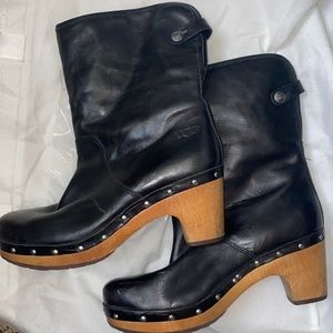 UGG Leather Wood Heel Boots, Size 8